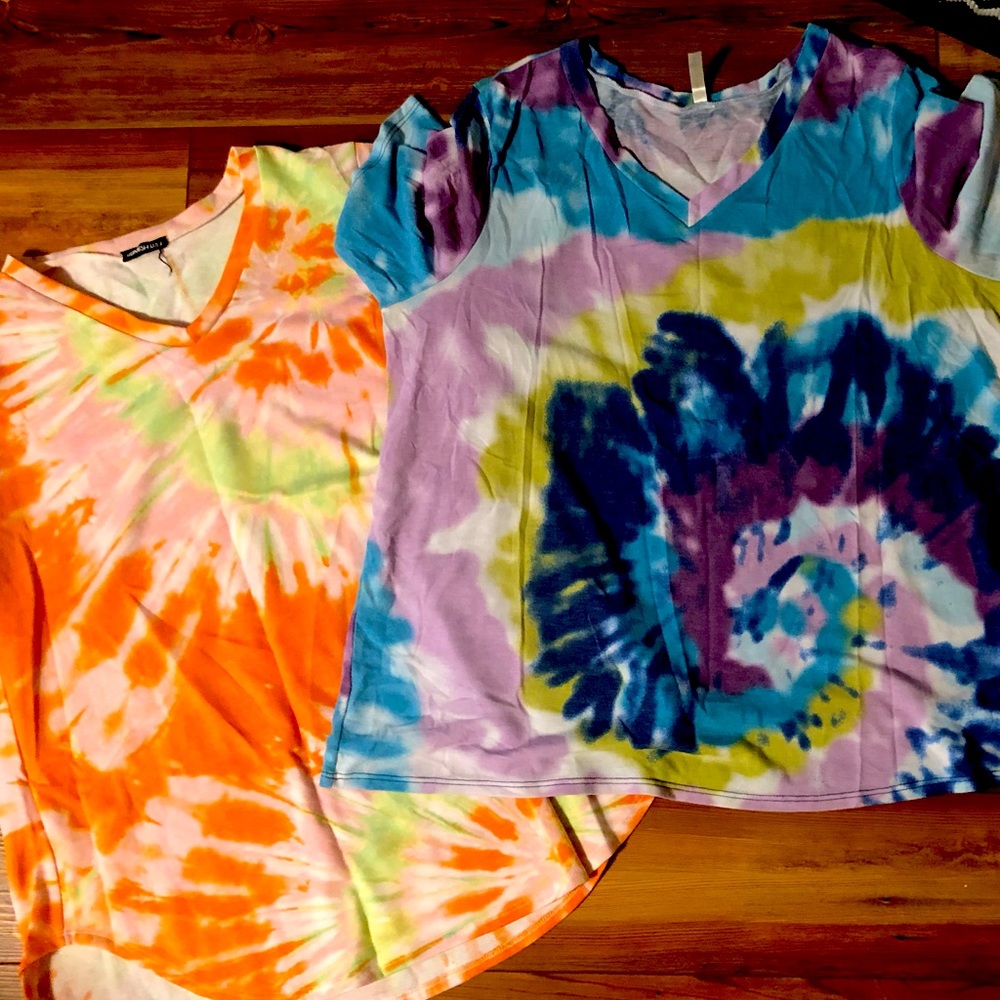 Two women’s tie dye shirts
